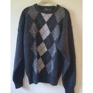 Vintage Pacific Club by Nak Sweater Men M Pullover Crew Gray Argyle Wool Thick